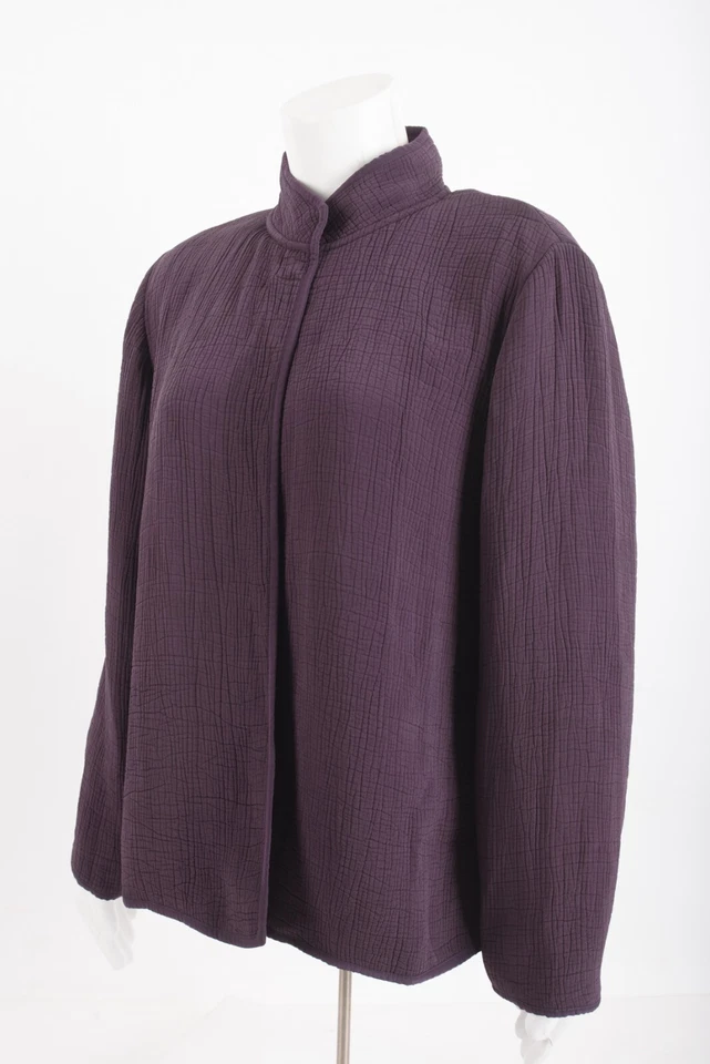 Traje Blazer Mujer Eileen Fisher Talla M Púrpura Ciruela Profunda Texturizada Seda Foto 3 de 4