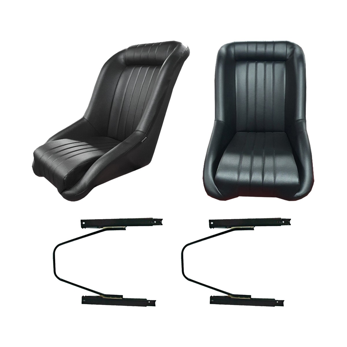 Low Back PU Leather Bucket Seats Black w/ Support Rails VW Beetle