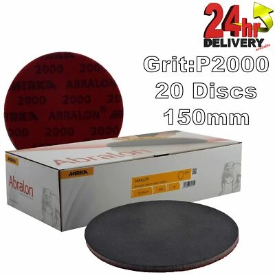Mirka Abralon 150mm 6" P2000 Grit 20x HookNLoop Foam Fine Finishing Discs Pad