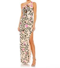 NWT MAC DUGGAL FLORAL EMBELLISHED HALTER COLUMN FORMAL GOWN NUDE 10 $598 10903