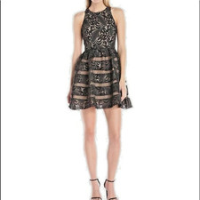 AIDEN MATTOX Black Sheer Lace Dress Mini Party Formal 8 Event Fit Flare Cruise