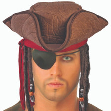 Captain Jack Buccaneer Pirate Tri-Corner Adult Hat with Beaded Braids
