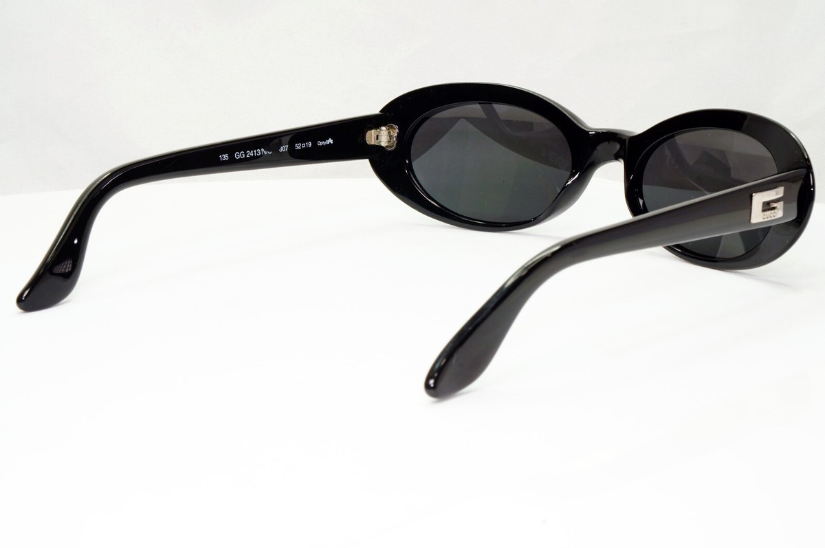 Gucci Sunglasses 1997 Vintage Black Silver Womens Oval GG 2413/N/S