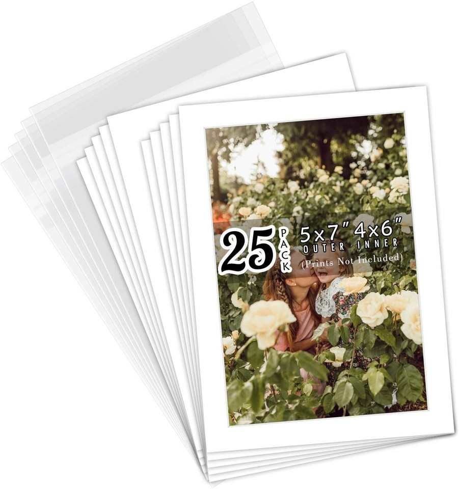 5x7 White Picture Mat Acid-Free for 4x6 Print Photo White Core Bevel ...