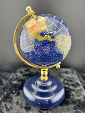 NEW Desk Globe Lapis Lazuli Ocean Gemstone Countries on Gold Plated Frame Axis