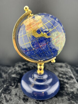 NEW Desk Globe Lapis Lazuli Ocean Gemstone Countries on Gold Plated Frame  Axis