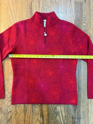 Neve Designs Red Floral Pattern Nordic Wool Ski Sweater 1/4 Zip Medium - Picture 5 of 7