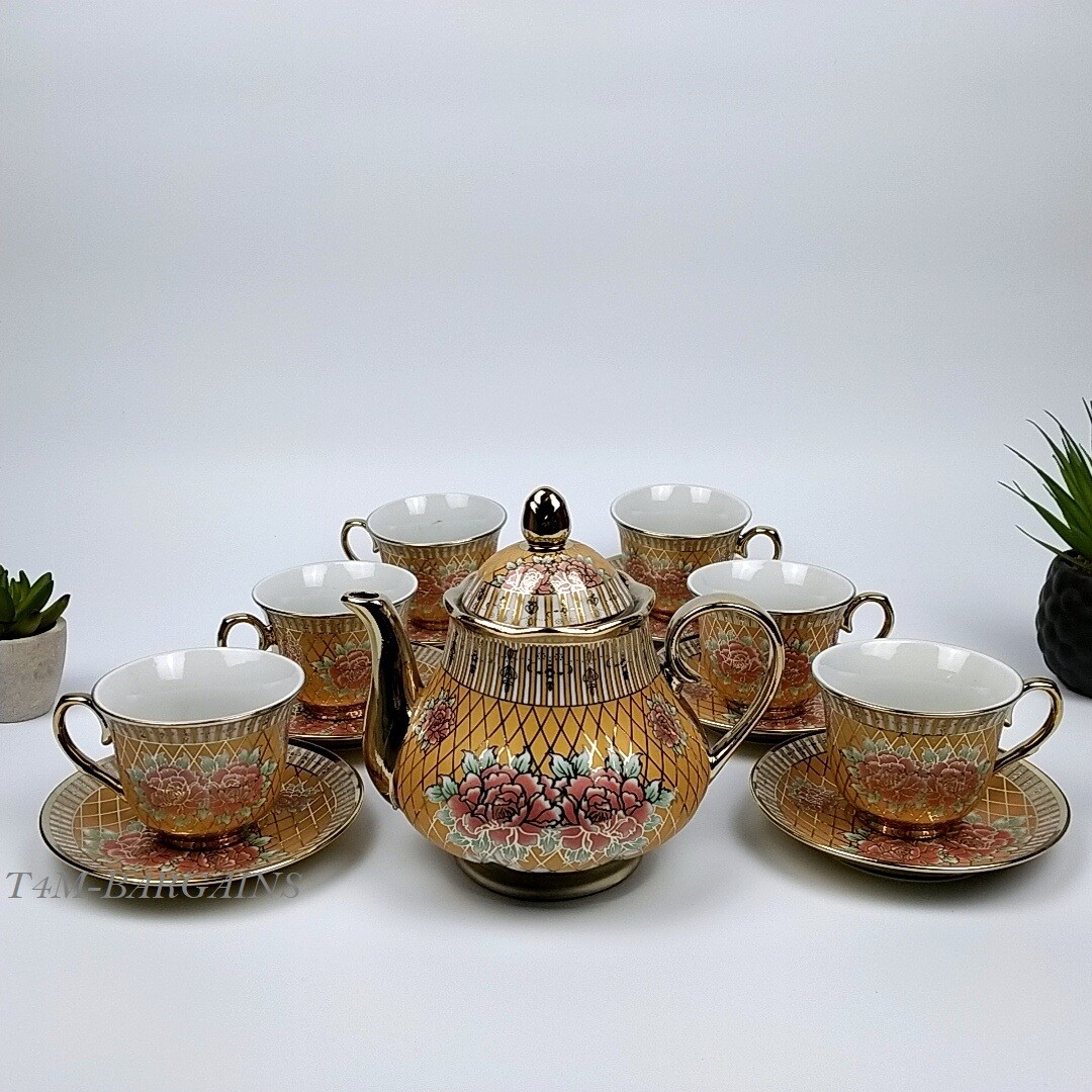 15PC Tea Set With Rack Cups Saucers Teapot China Tea Pot Tea Sets