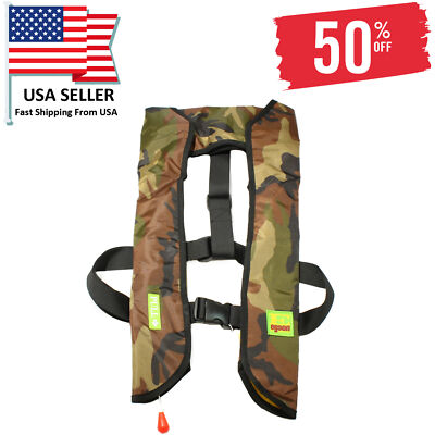 A+++ Adult Inflatable Life Jacket Vest Lifesaving PFD C02 Cartridge - Green Camo