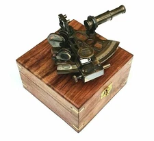 Nautical Brass Antique Finish Marine Sextant W/Brown Wooden Box Handmade Gift