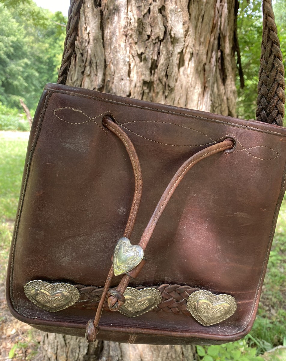 BRIGHTON OUT WEST Western VINTAGE SILVER HEARTS MG Woven LEATHER