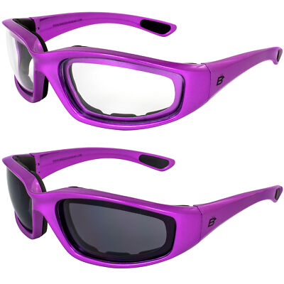 Birdz Eyewear Oriole A/F Padded Sunglasses Purple Frame w/ Clear & Smoke Lenses