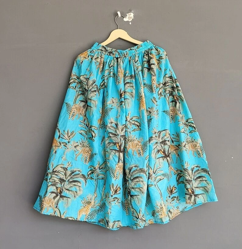 Indian Cotton Turquoise Giraffe Skirt Women's Clothing Long skirt Beach skirt US
