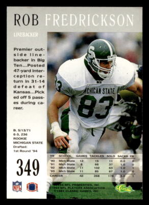 Robby取引 Rob Fredrickson 1994 Pro Line Live Rookie Card #349 Los Angeles