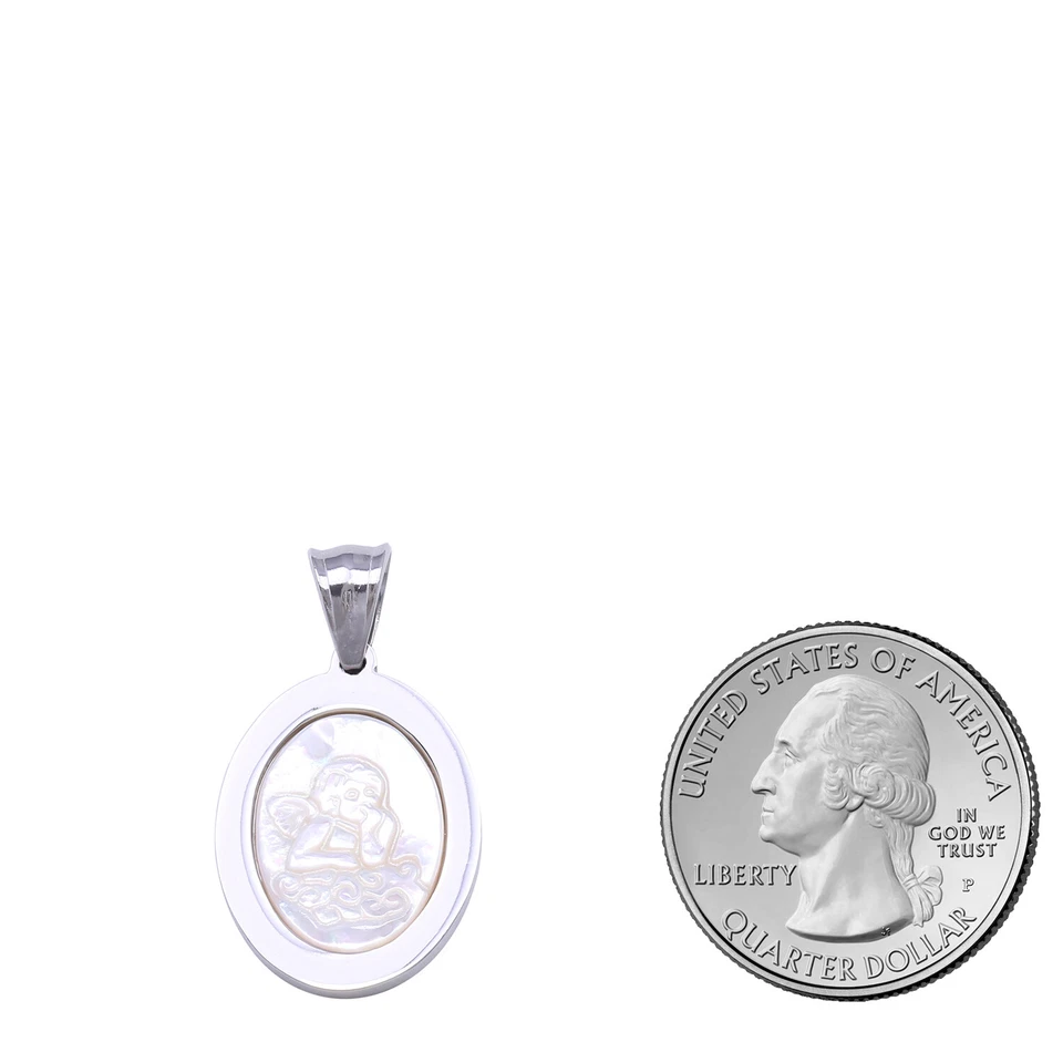 Colgante bebé ángel con caparazón ovalado chapado en oro/plateado de acero inoxidable para hombre*BA Foto 2 de 2