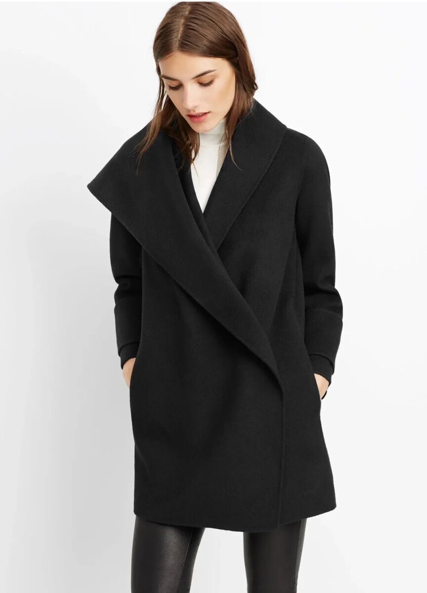 VInce Wool Blend Open Front Hooded Coat Navy Women Size VInce Wool Blend Open Front Hooded Coat Navy Women Size