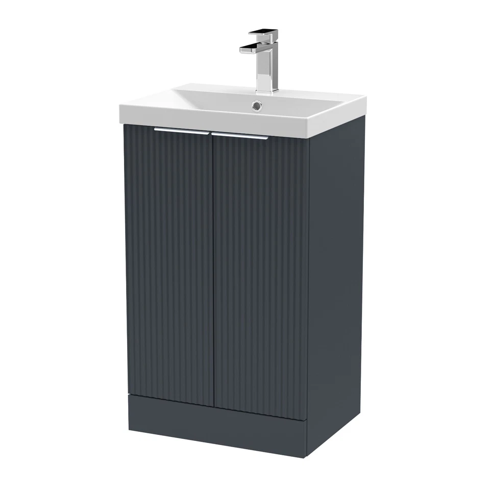 Hudson Reed 500mm Fluted 2-Door Basin Vanity Unit with Thin-Edge Basin