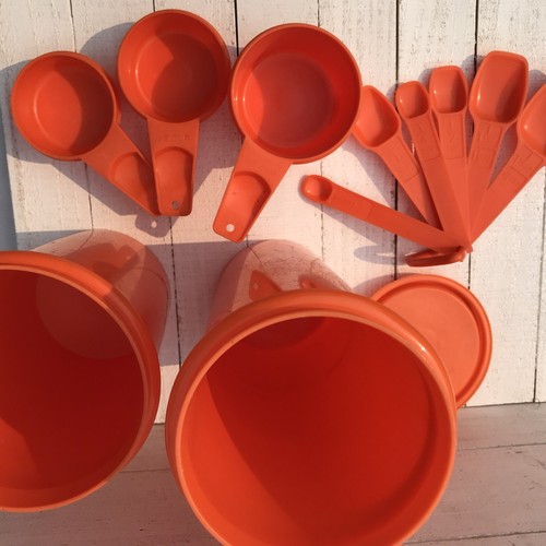 Vtg Tupperware Orange Lot Measuring Spoons Cups Container Lid College Set 12 Pc - Picture 12 of 19