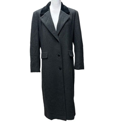 Forecaster Of Boston Vintage 100% Wool Coat Dark Gray Velvet Collar Long  Size 15 - Main Image