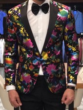 Designer Tuxedo Floral Pattern Suit Jacket Flowers Design Fitted Slim Fit