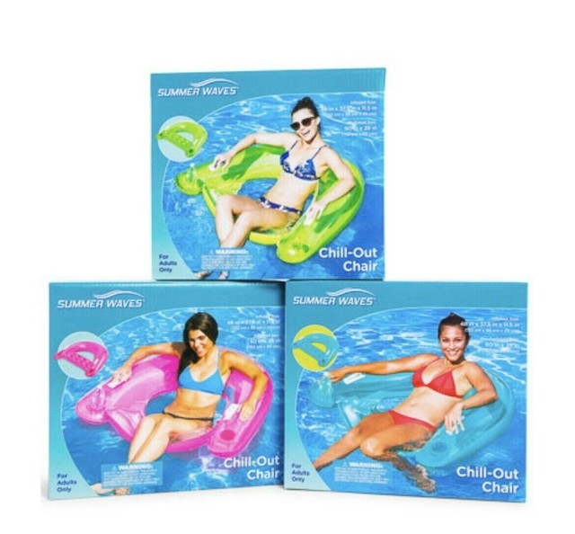 Sun Squad- Chill Pool Lounge Chair Blue Float Inflatable 4ft Long for sale online | eBay