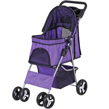 Foldable 4 Wheel Dog Stroller Pet Travel Carriage for Pets Carrier Cart Purple
