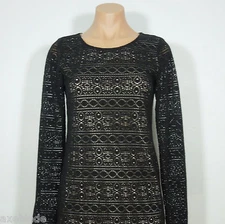 COLLECTIVE CONCEPTS Sheath Dress S SMALL Black Open Stitch Beige Lining