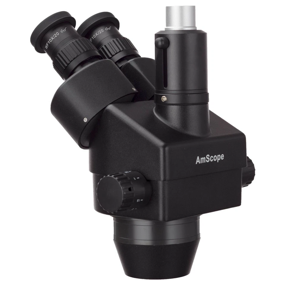 Cabezal de microscopio estéreo con zoom trinocular AmScope 7X-45X - negro - SM745T-B Foto 2 de 4