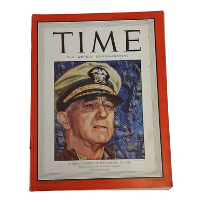 #ad Vintage Time Magazine February7 1944 Admiral Turner Central Pacific WWII History $26.29
