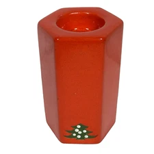 Vintage Waechtersbach West Germany Red Christmas Tree Themed Candle Holder