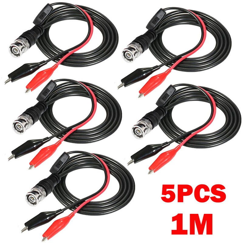 5PC 1M For BNC Male Plug to Dual Alligator Crocodile Clip Oscilloscope Test Lead