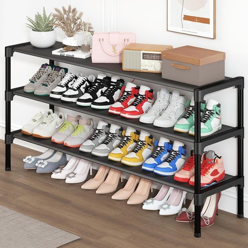 Long Shoe Rack - 3 Tier Shoe Organizer for Closet Entryway Garage - Stackab.