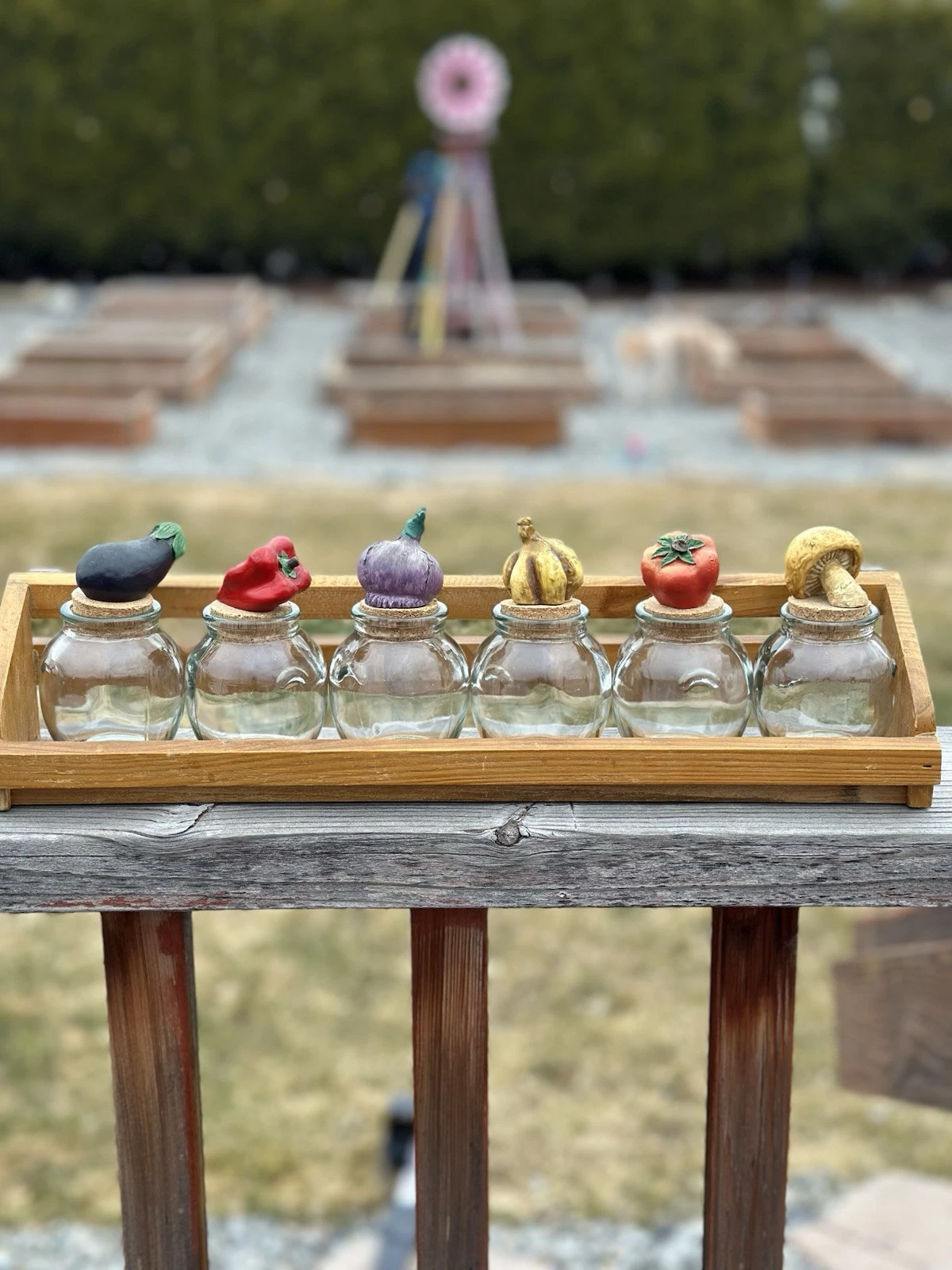 Vintage Wall Mount Spice Rack with 6 Vegetable Top Decorative Spice Jars
Opens in a new window or ta