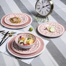 Melamine Dinnerware Sets - 12 Pcs Plates and Bowls Set,Unbreakable Dinner Dishes