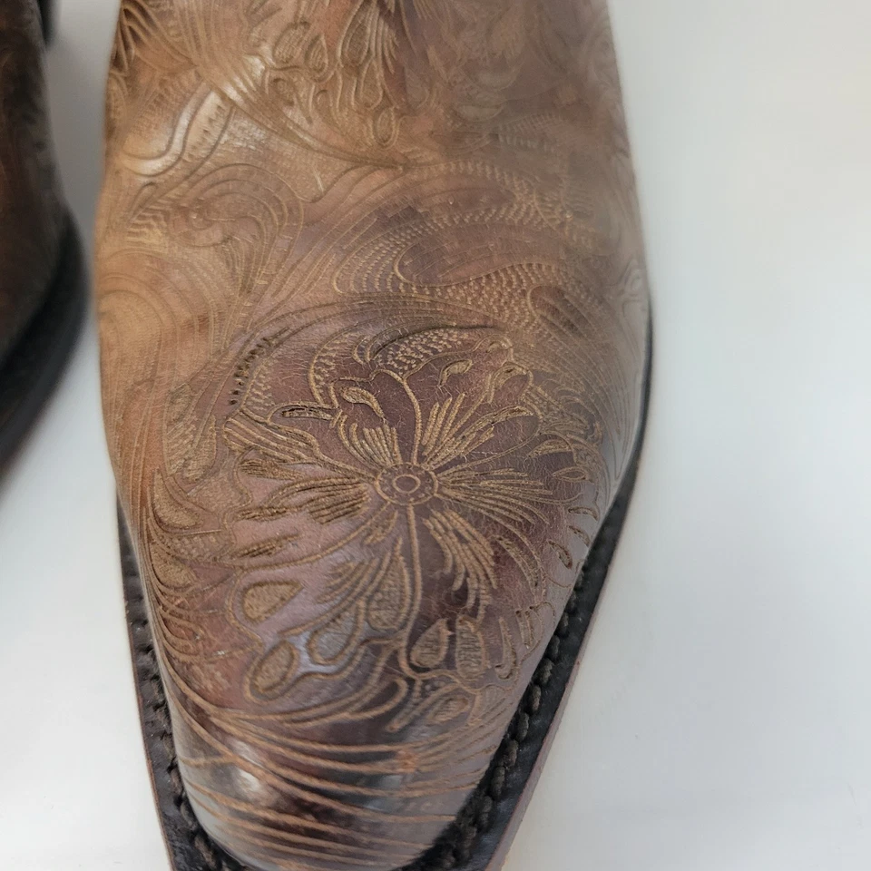 Charlie 1 Horse by Lucchese Couro Tooled Marrom Mules Sapatos de Cowboy Ocidental 8 - Imagem 4 de 4