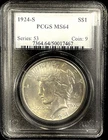 1924-S Peace Silver Dollar Graded MS64 by PCGS