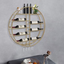 Round Wall-Mounted Wine Rack with Glass Holder - Stylish Space Saver