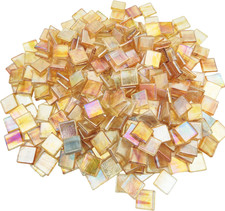 Ice Jade Mosaic Tiles, 0.59" Square Glass Pieces, 250 Pcs Iridescent Gold