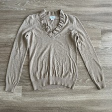 Ann Taylor Loft Pullover Ruffle Neck Sweater Beige Tan Women  s XS