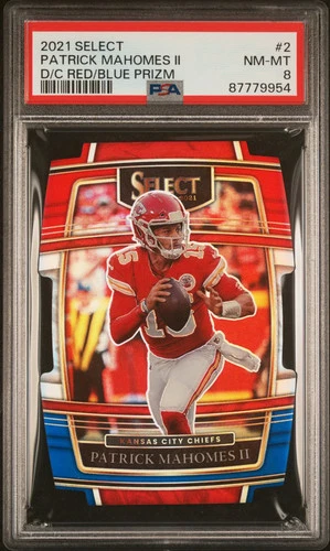 2021 Panini Select Patrick Mahomes II Die-Cut Red Blue Prizm #2 PSA 8