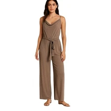 NWOT Grade & Gather Taupe Cowl Neck Wide Leg Jumpsuit Size M Minimalist Neutral