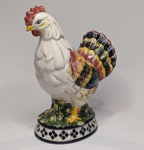 Vintage Ceramic Rooster Figurine 10” Farmhouse Kitchen Decor Chicken Statue