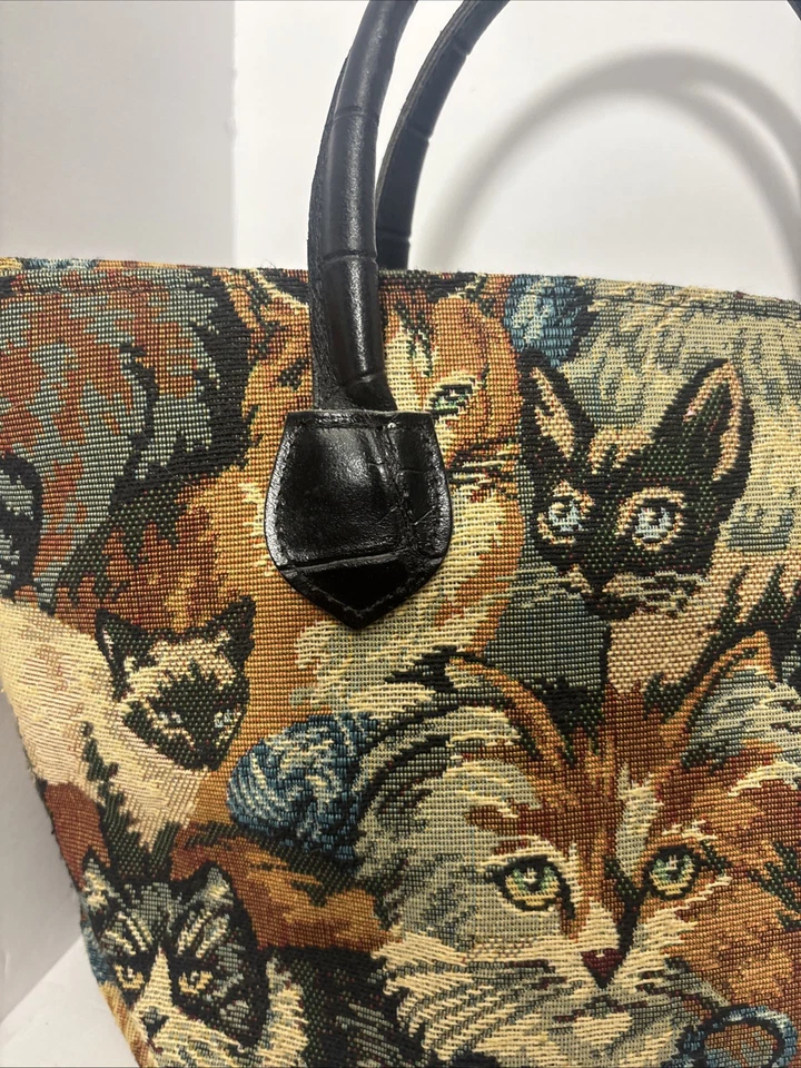 Bolsa de ombro H. Ravi dallas original gato tapeçaria vintage excelente estado - Imagem 4 de 4