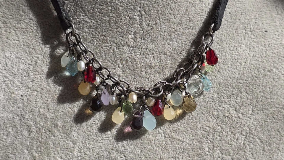 Silpada Sterling Silver Necklace Rainbow of Glass Crystal & Pearl Leather N1263 - Image 3 of 4