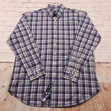 Scott Barber Shirt Mens Large Purple Plaid Cotton Button Down Career Workwear
