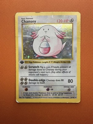 Pokmon Card TCG 1st Edition Chansey Base Set 3/102 Shadowless Vintage 1999  WOTC | eBay