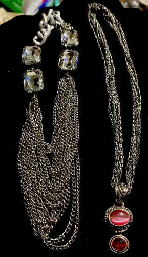 VETEMENTS Collana 2 catene multistrato strass e gemme finte 14" 18"