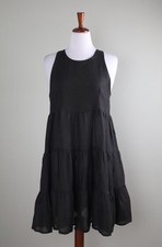 CIVICO 51 NWT Italy Solid Black 100% Linen Tiered Shirred Tank Dress Size Large