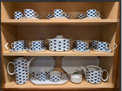 42 piece German Rosenthal Korinth Pattern Blue & White Porcelain Coffee Tea Set