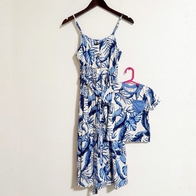 NEW PatPat Tropical Mommy & Me Midi Dress T Shirt Set White Blue Size M